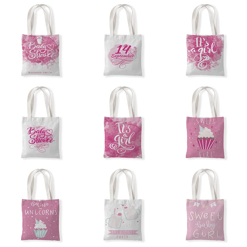 

Women Canvas Shopping Bag Valentine's Day Tote Handbags Single-Shoulder Pink Cake Bags Female Shopper Bags