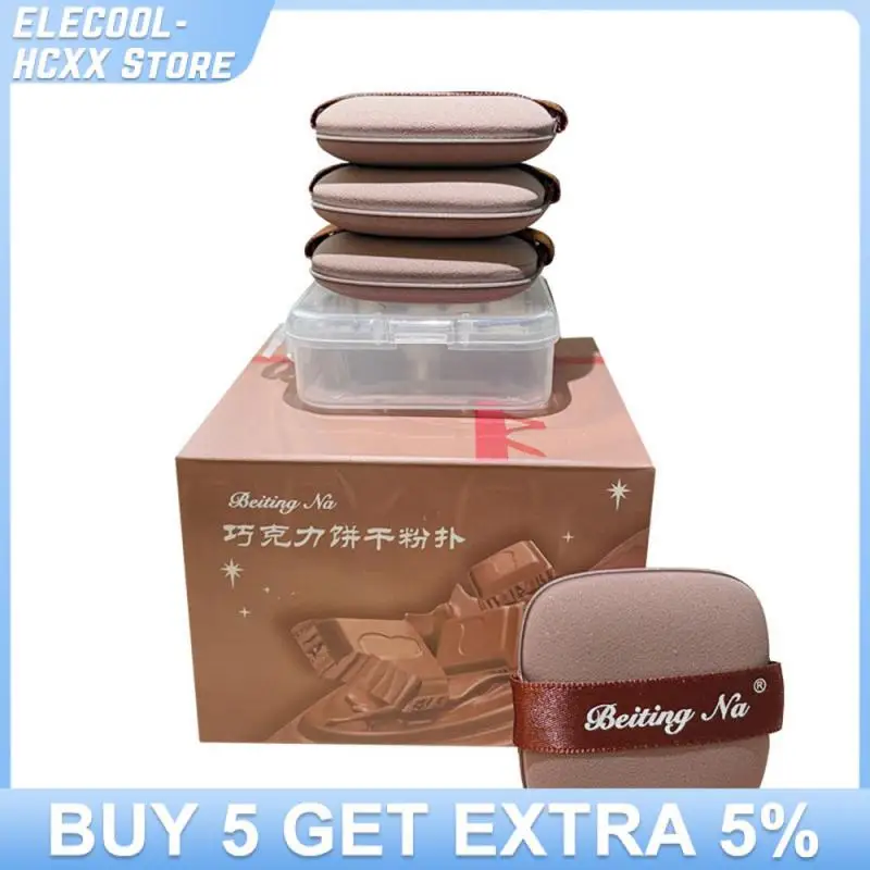 

1/4PCS Chocolate Square Double-sided Air Cushion Cosmetic Puff Set With Storage Box Makeup Cotton Candy Sponge Soft Clip Puff