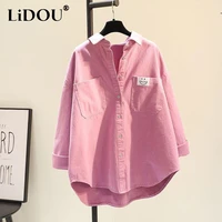 spring autumn korean style solid vintage buttons loose casual cardigan shirt women long sleeve elegant blouse femme blusa mujer