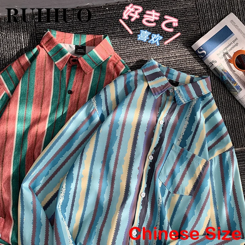 

RUIHUO Striped Button Up Shirt Men Clothing Korean Fashion Mens Shirts Luxury Clothes Chinese Size 2XL 2022 Summer New Arrivals