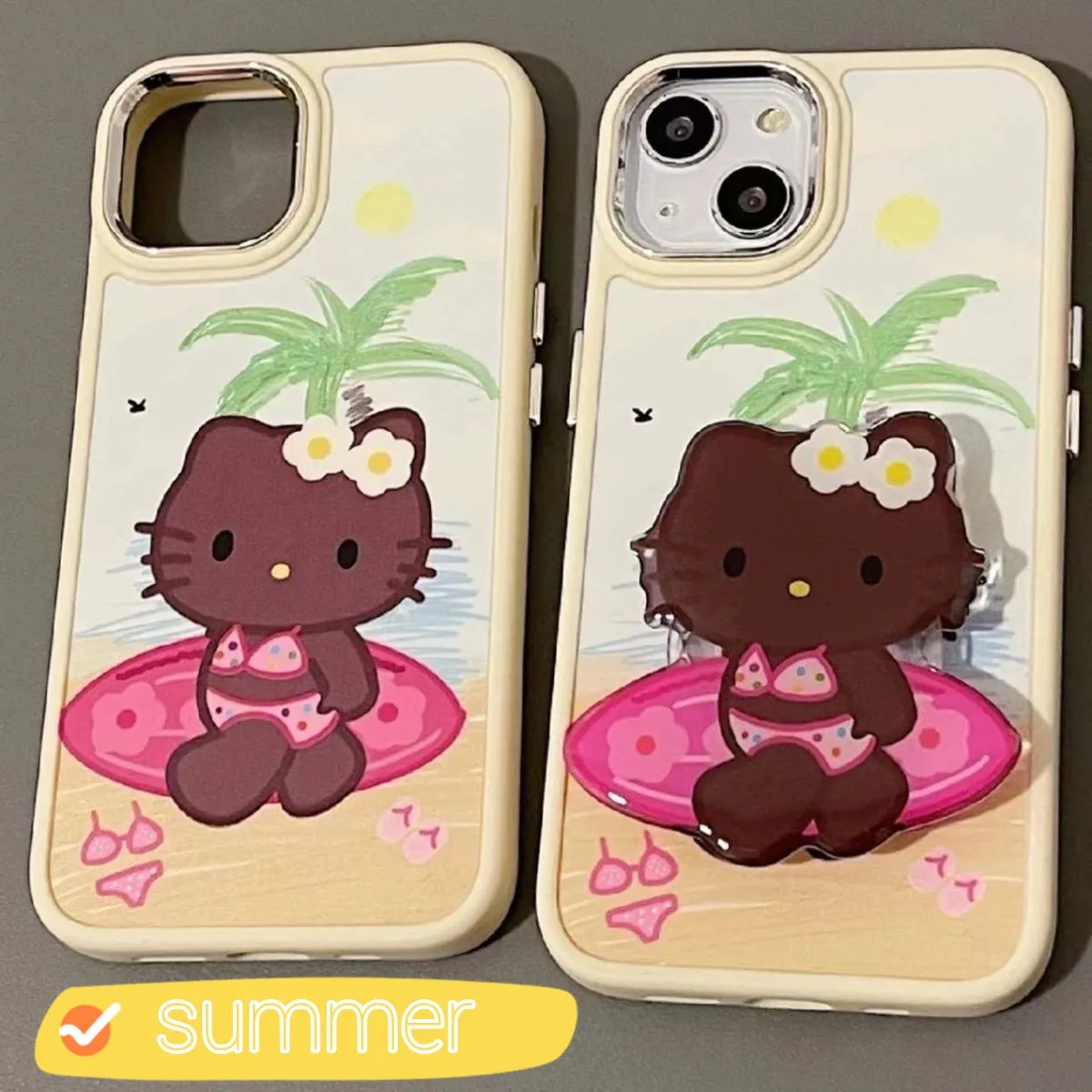 

Black Skin Hellokitty Hawaii Seaside Vacation Style Anime Moblie Phone Case For14 Iphone 13Promax 12 11 Cartoon Y2K Girls Phone