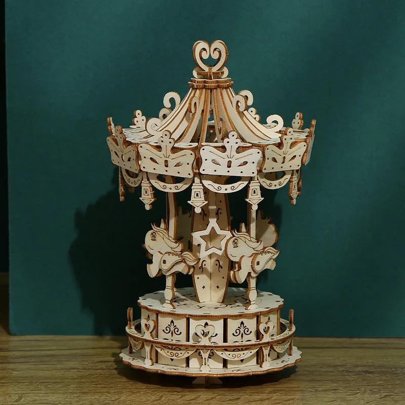 

Dioramas 3D Wooden Building Blocks Children's Educational Toys DIY Handmade Ornaments Carousel Assembly Model Kit Gift