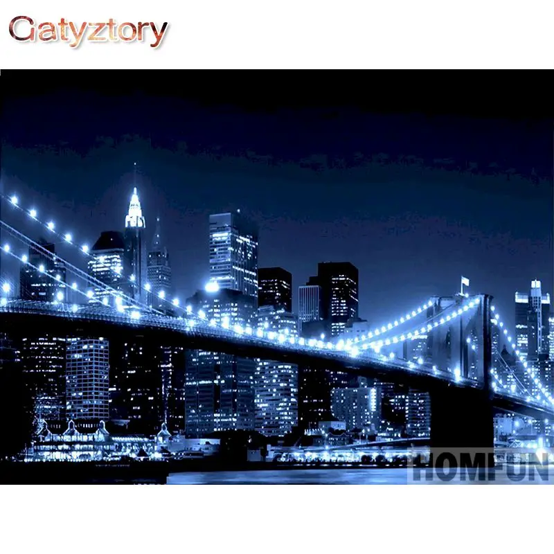 

GATYZTORY Frame Painting By Numbers Night City Scenery Acrylic Paints Handpainted Kits Canvas Drawing Unique Gift Home Wall Deco