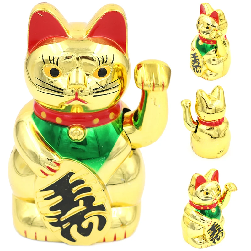 

Chinese Lucky Cat Wealth Waving Cat Gold Waving Hand Feng-Shui Lucky Maneki Neko Cute Home Decor Welcome Waving Cat 6 Inch