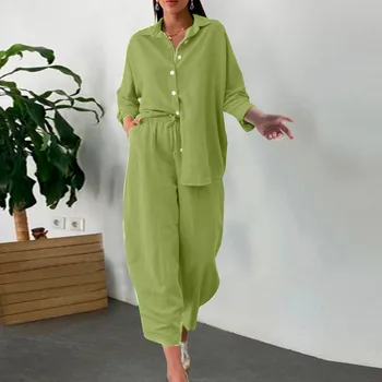 Spring Summer Wide Leg Trouser Suit Set for Women Office Wear Chic Shirts Two Piece Suit Women Elegant Pants Outfits Tracksuit 1