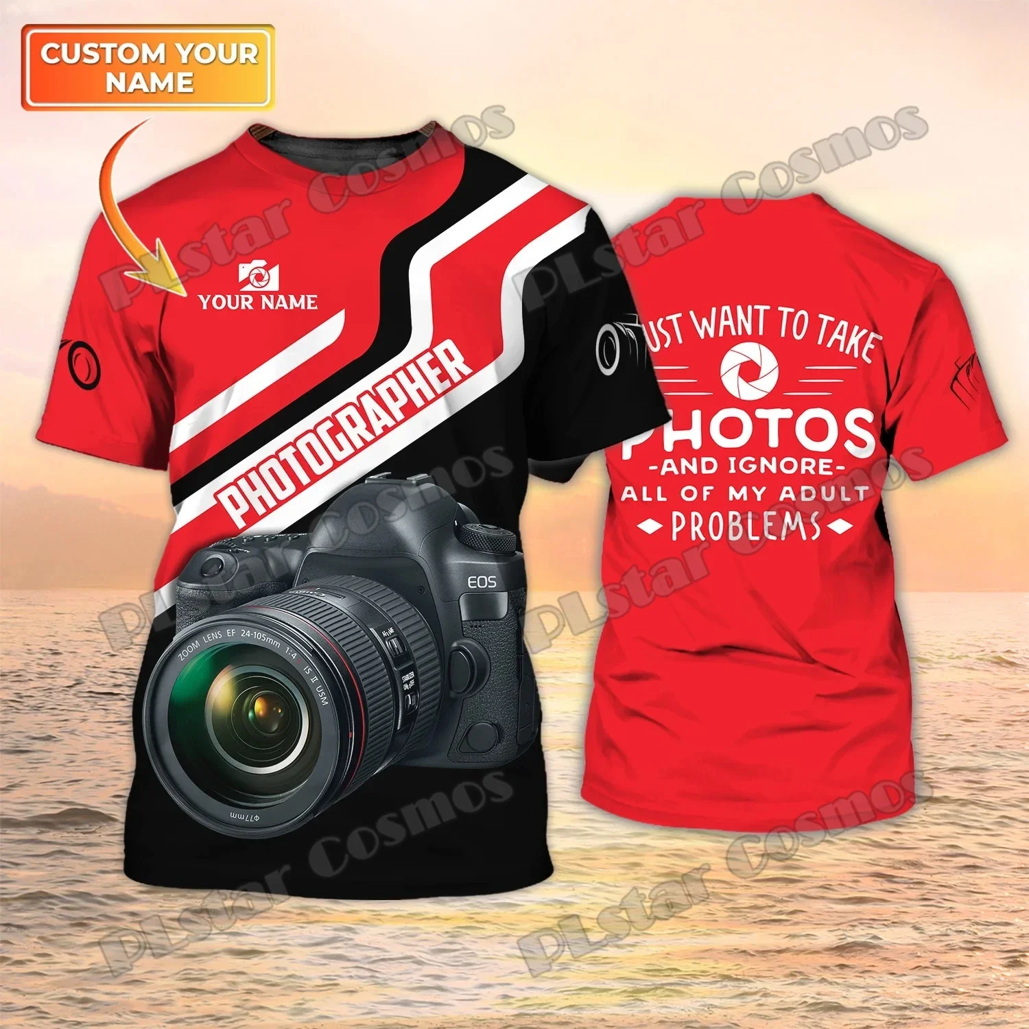 Персонализированные модные мужские футболки с 3D-принтом имени фотографа камеры