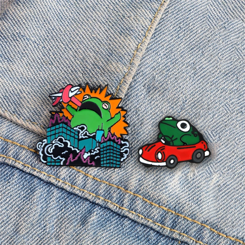 Милые забавные Броши лягушка Новинка эмалевые заколки в виде животных джинсовая