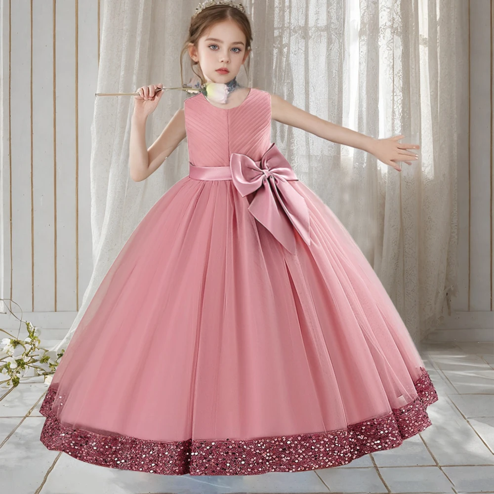 Элегантное Бальное Вечернее Платье С Большим Бантом Для Девочек-платье