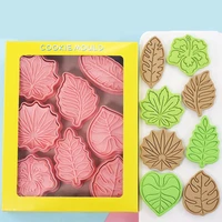 8pcs summer leaves biscuit cutter mold plastic 3d pressable diy cookie molds palm monstera leaf kitchen baking pastry mould