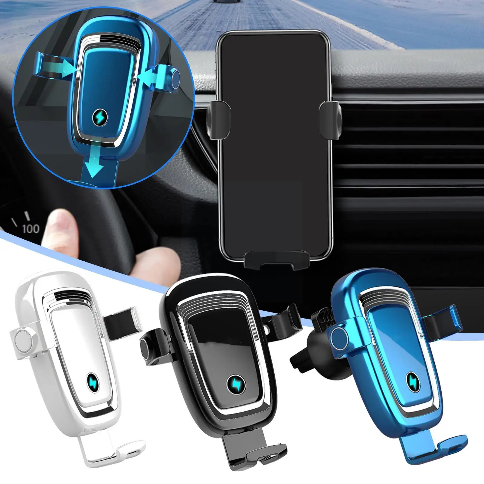 

15W Gravity Induction Car Wireless Fast Charging Bracket Phone 3 Outlet Navigation Air Color Mobile Snap Type Holder Car E2G4