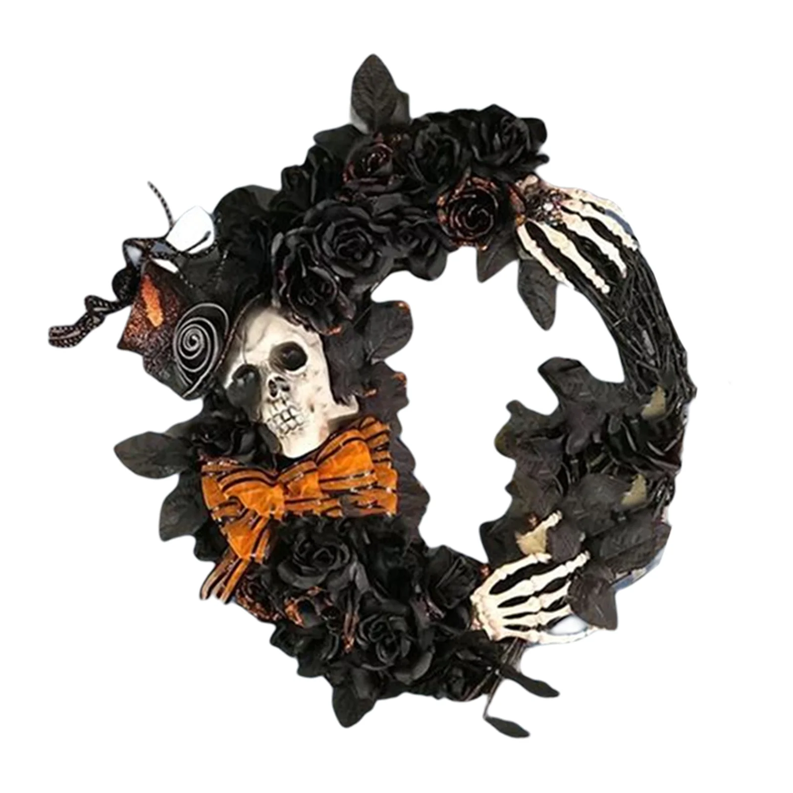 

Черный цветочный венок на Хэллоуин, прочный многоразовый дверной венок для украшения вечевечерние НКИ на Хэллоуин