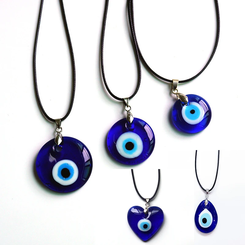 25-35MM Blue Evil Eye Necklace Glass Pendant Turkey Lucky Wish Choker Round Oval Heart Shaped Jewelry for Couple