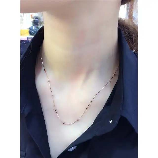 

Jewelry Pure Russian Women's Purple Gold Necklace Rose Gold Genuine Shiny Snake Bone Beads Set Chain Silver Pendant