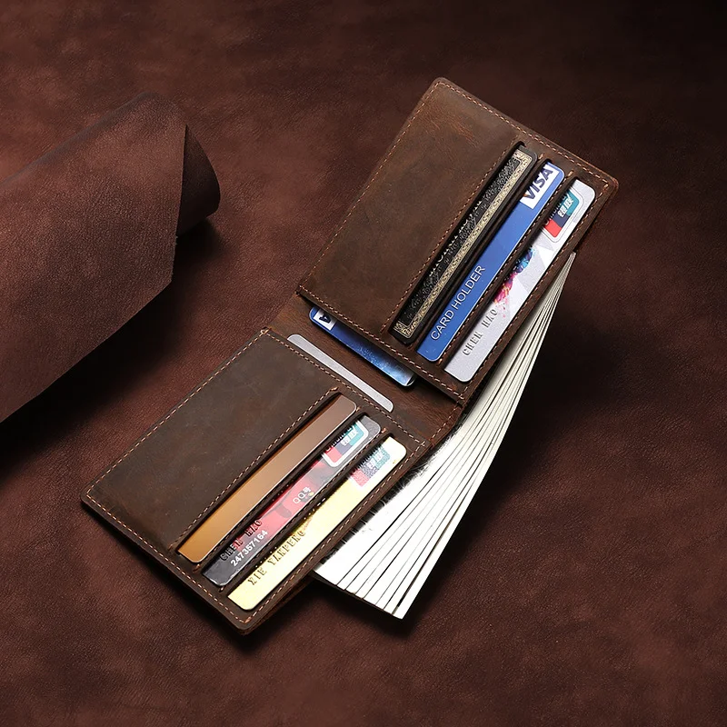 2023 New Vintage Crazy Horse Leather Men's Wallet Short Fashion Genuine Leather Money Clip Head Layer Cowhide Simple Card Holder