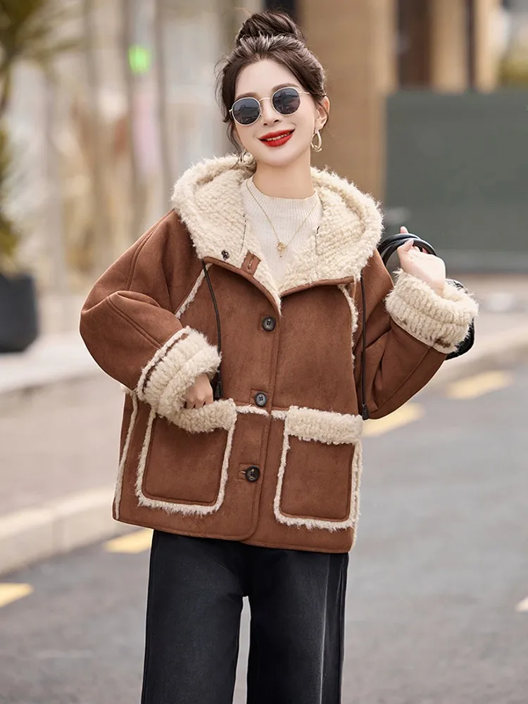 Бархатное меховое пальто из овечьей шерсти оленьей кожи модная верхняя одежда