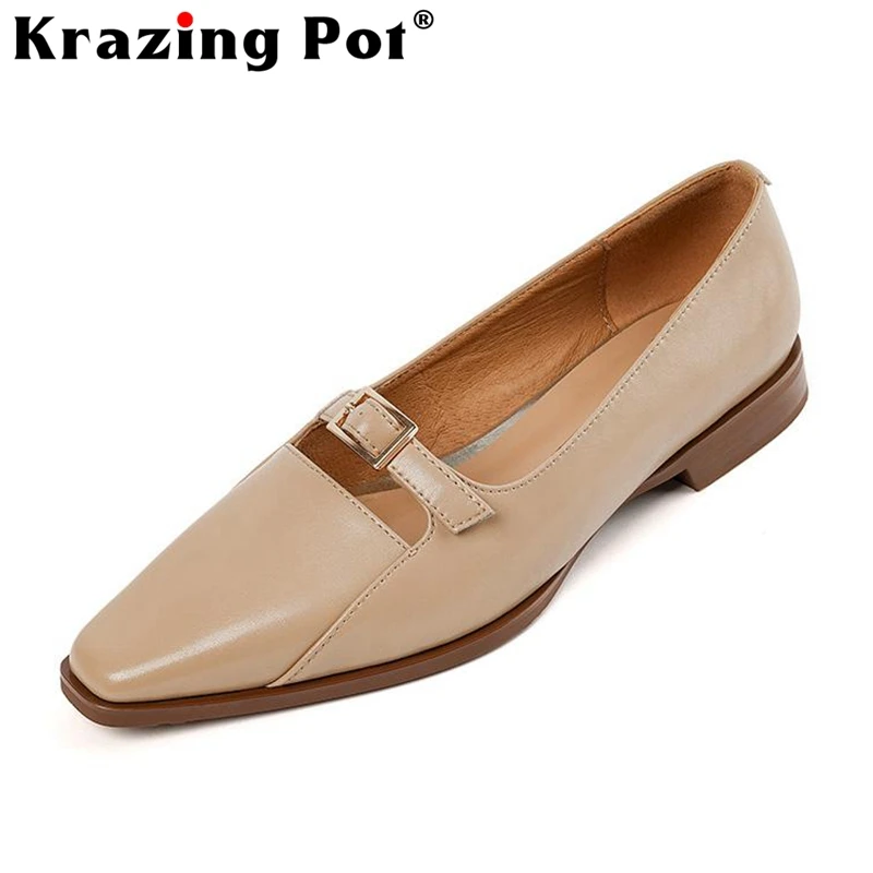 

Лоферы Krazing Pot на низком каблуке, натуральная кожа, квадратный носок, повседневная обувь, без застежки, ремешок, пряжка, повседневные брендов...