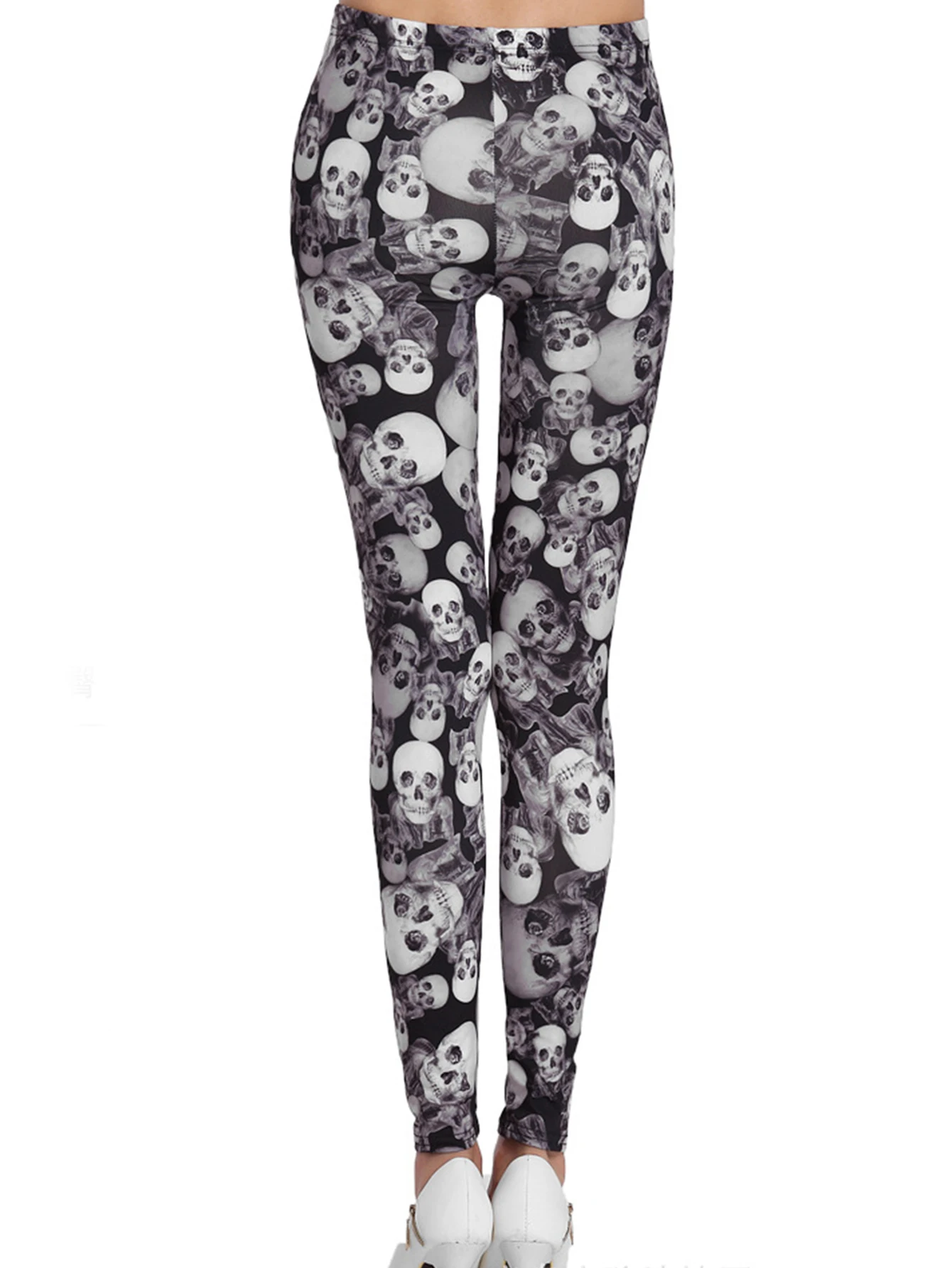 Женские узкие леггинсы с принтом в виде черепа