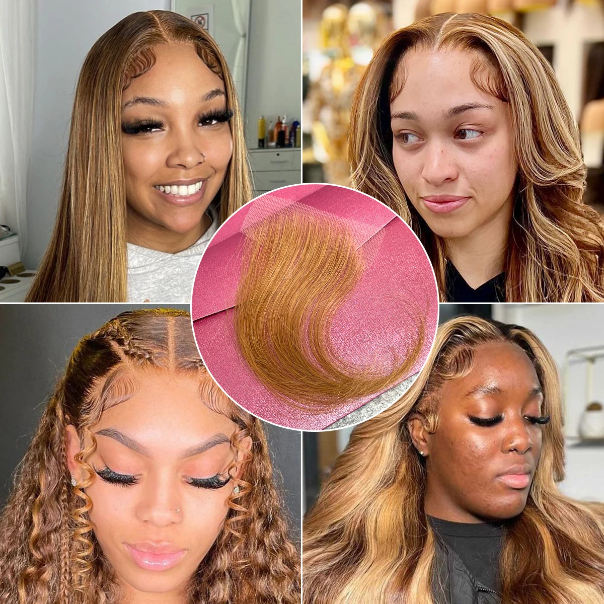Rovess 2PCS #27 Honey Blonde Lace baby Hair HD Lace Edges Hair PrePlucked with Baby Hair Human Hair Wigs Invisible Lace Hairline