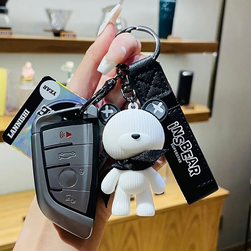 Cute Resin Keychain Charm Tie The Bear Pendant For Women Bag Car KeyRing Mobile Phone Fine Jewelry Accessories Kids Girl Gift