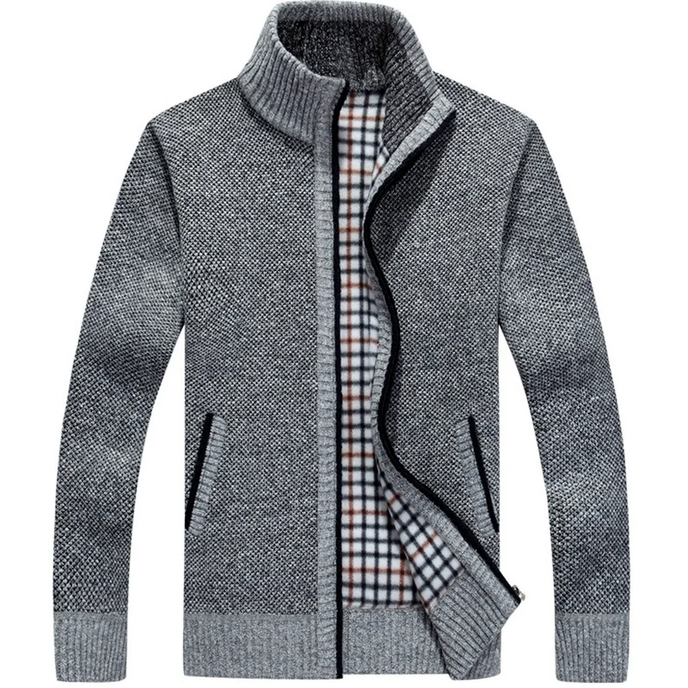 Мужской флисовый свитер на молнии Осень-зима облегающий вязаный - купить по