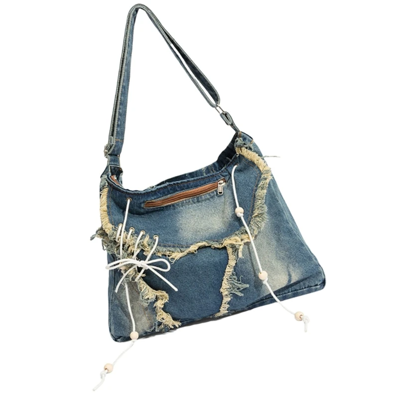 Сумка через плечо из стираных джинсов для работы или шоппинга с джинсами