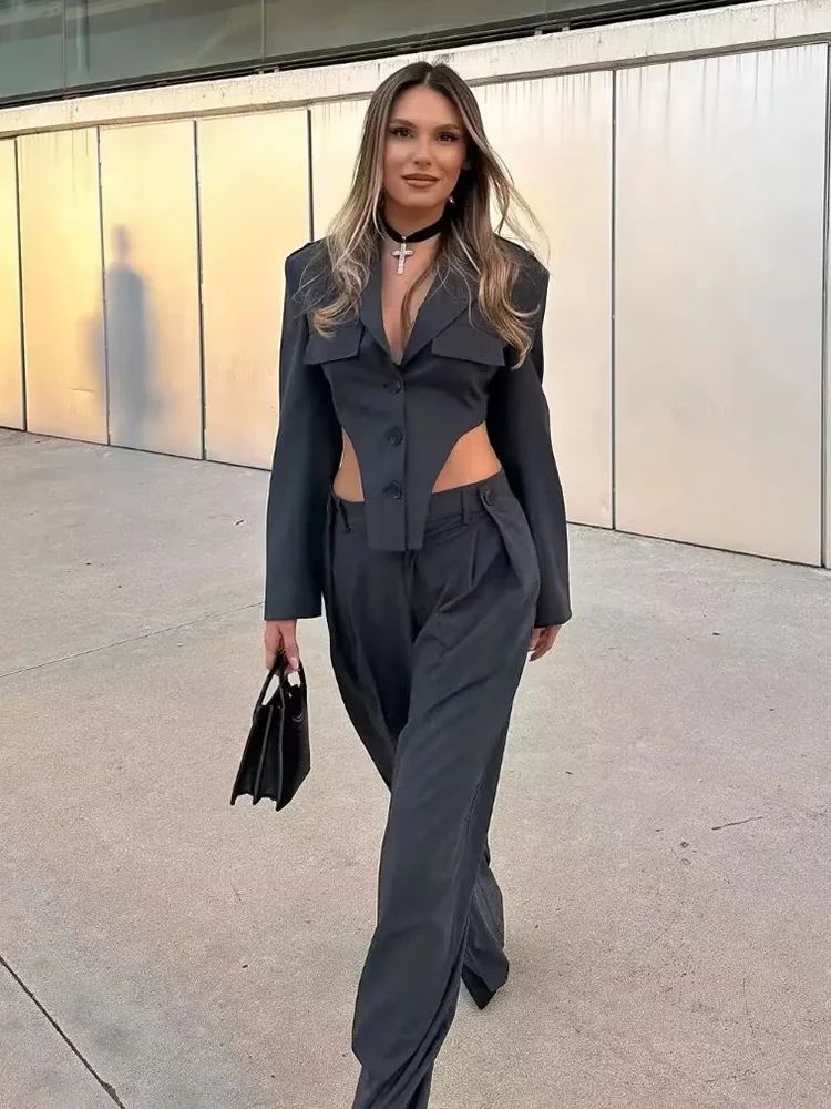 

TRAF 2023 Black Blazer Suit Women High Street Emprie Formal Pant Set 2 Piece Set Women Suit Blazer and Pants Sets Women