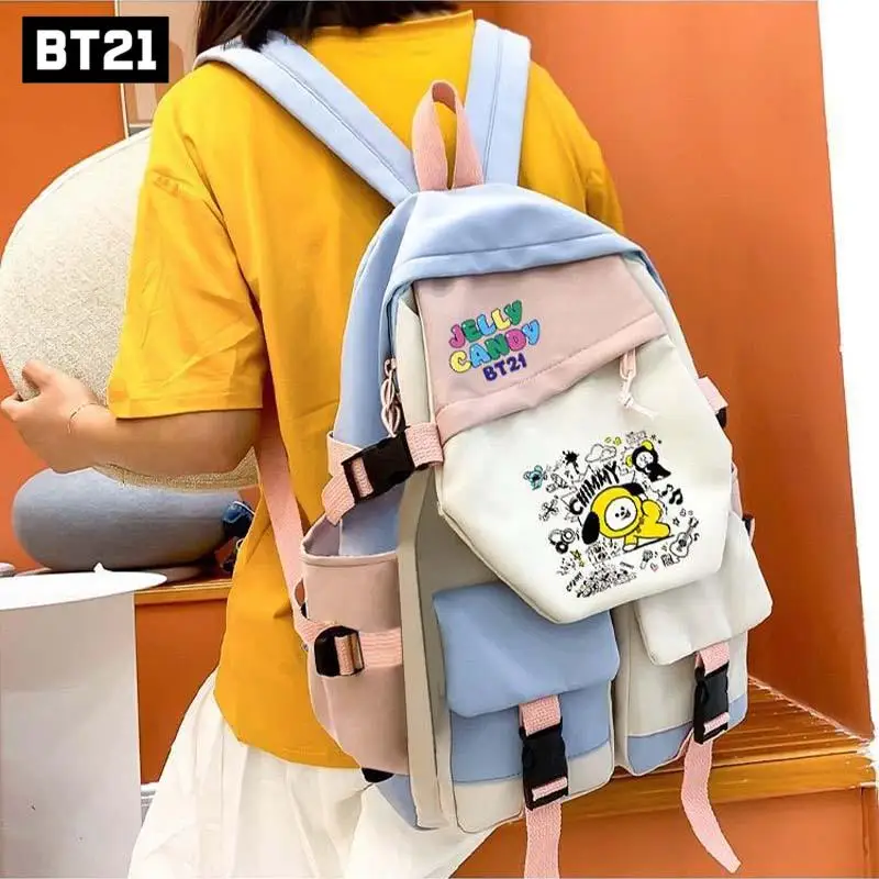 Bt21 Large Capacity Backpack Tata Rj Koay Mang Cartoon Shoulders Backpack Student School Bag Travel Backpack Girl Festival Gifts