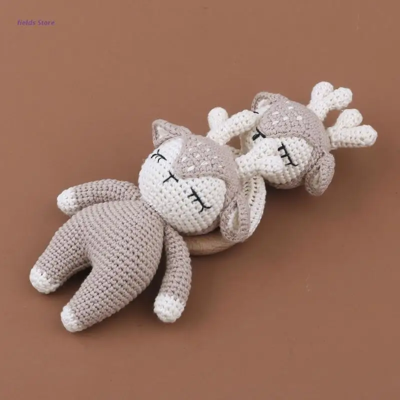 

Baby Crochet Deer Stuffed Animal Sleeping Reindeer Hand-Knit Toy Newborn Sleep Aid Gift Photography Prop