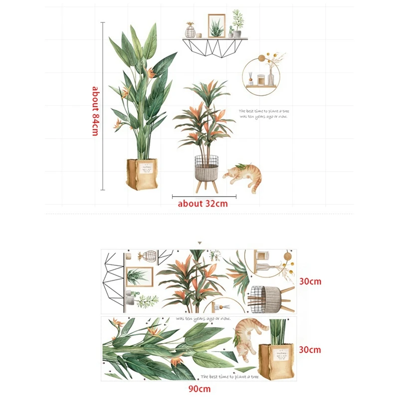 Настенные стикеры в скандинавском стиле наклейки на стену с зелеными листьями