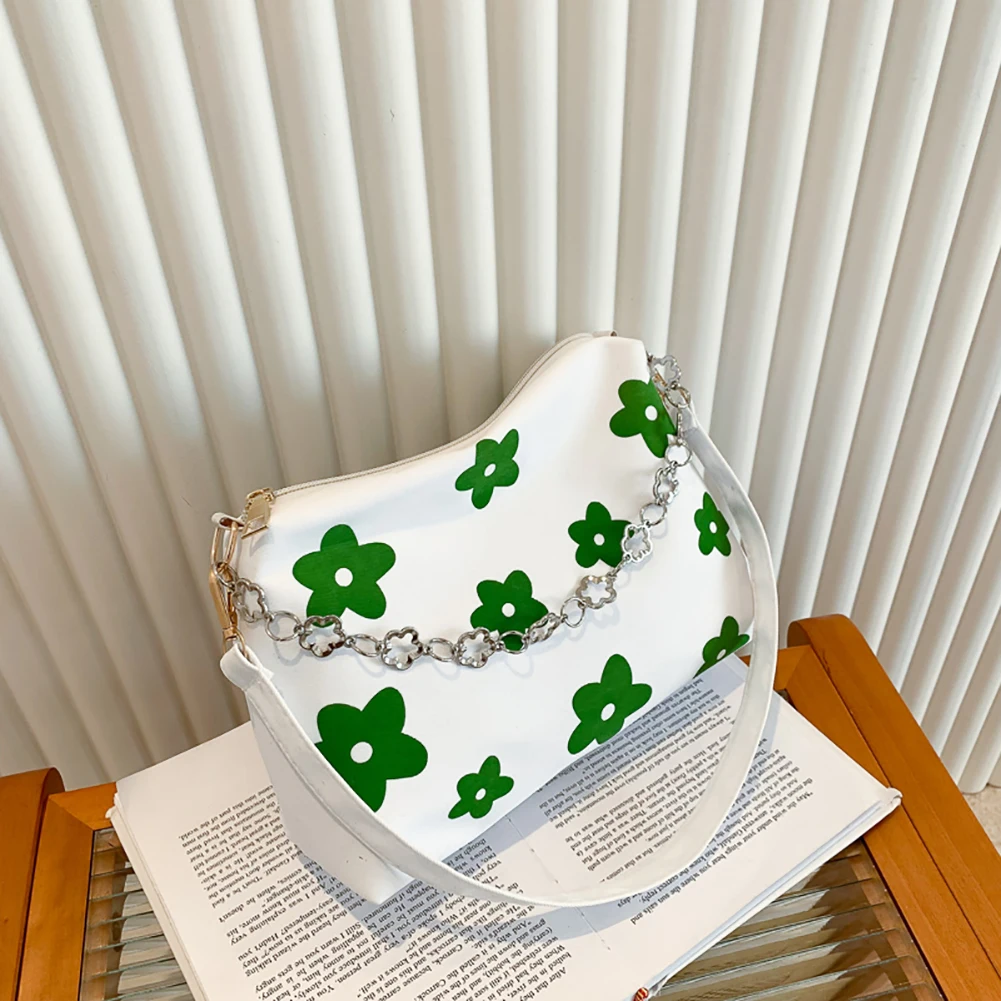 

Women Shoulder Bag Canvas Flower Print Ladies Chain Underarm Bags Fabric Casual Travel Handbags Tote