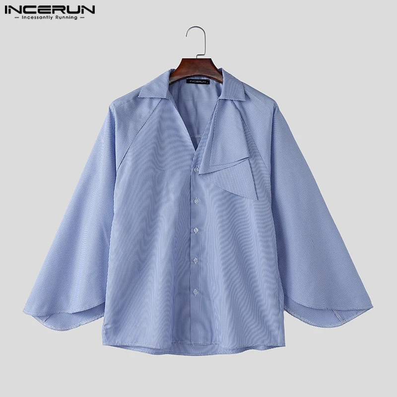 Мужские повседневные топы в полоску с вышивкой INCERUN расклешенные рубашки