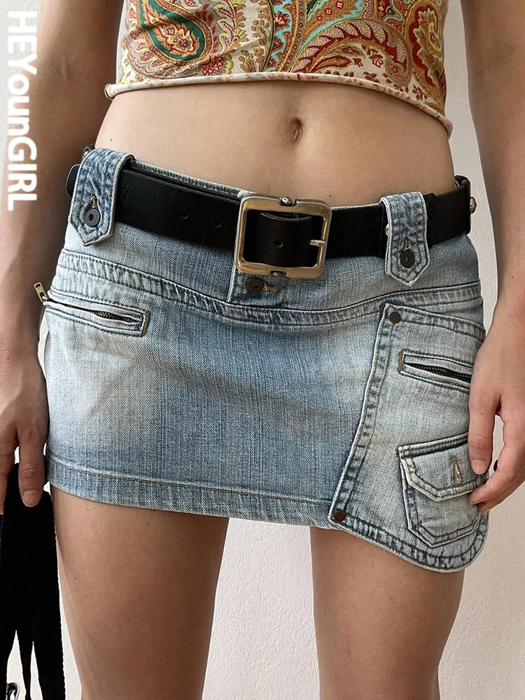 

Женская джинсовая юбка HEYounGIRL, винтажная короткая джинсовая юбка с высокой талией, повседневная Корейская джинсовая юбка в стиле Харадзюку, ...