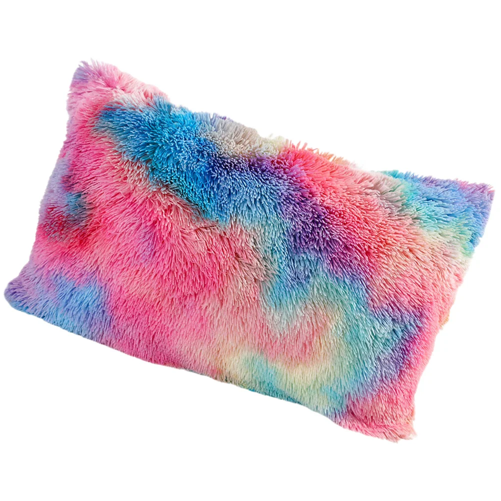 

Pillow Rainbowpillows Throw Cover Covers Pillowcase Satin Fluffy Couch Faux Fur Haircase Plush Decorative Breathable