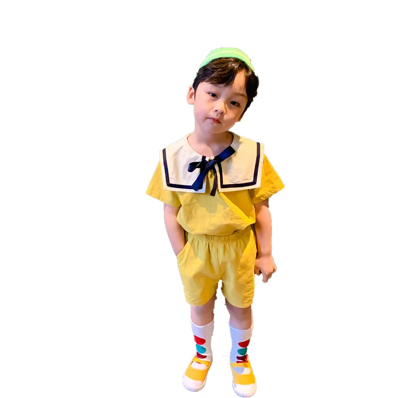 RiniLucia Brother Sister Clothes College Patchwork Girls Lapel Long Skirt Boys Two Piece Suit Summer Sailor Collar Boy's Suit