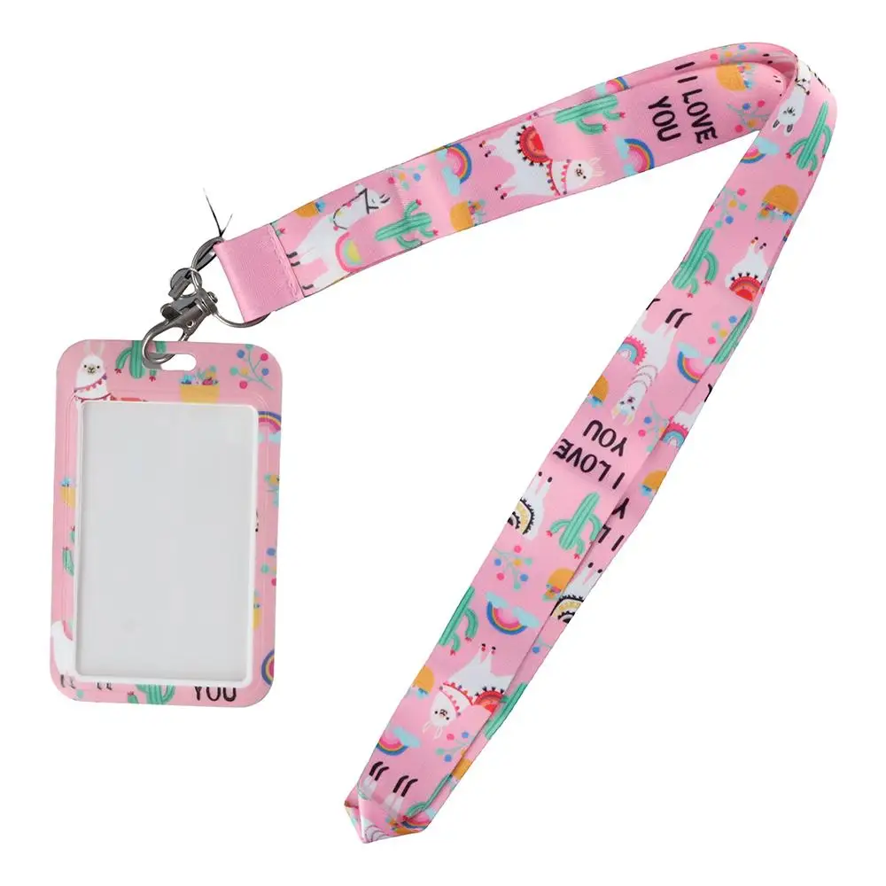 

Cute ID Card Holder Pink Silky Strap Lanyard Keys for Office