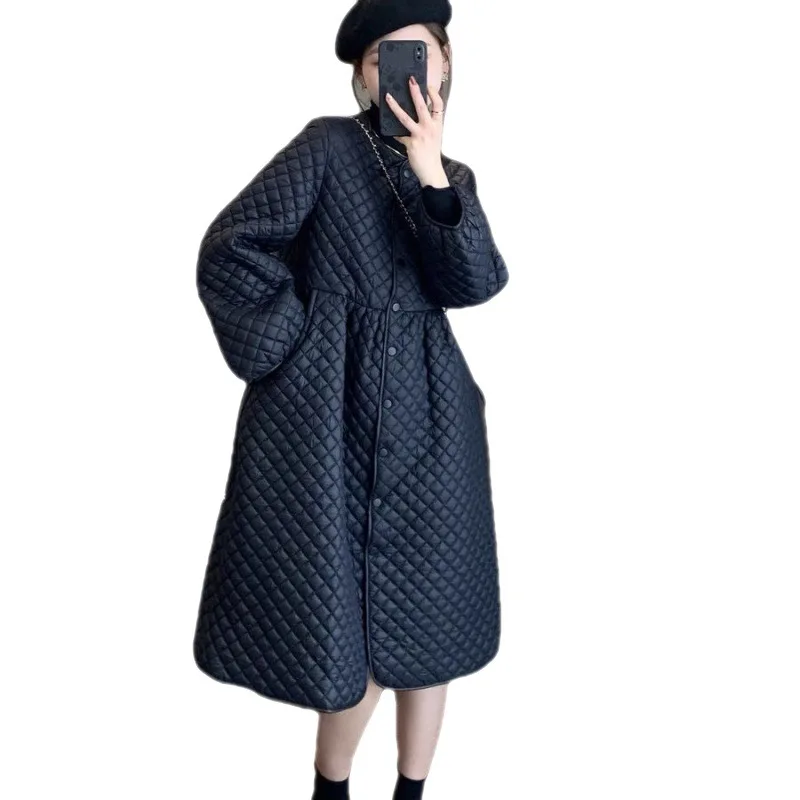 Autumn winter new Korean version of retro turban loose light cotton dress in the long warm cotton jacket coats for women