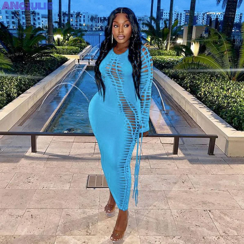 

Женское платье-макси с длинным рукавом и вырезами, на осень