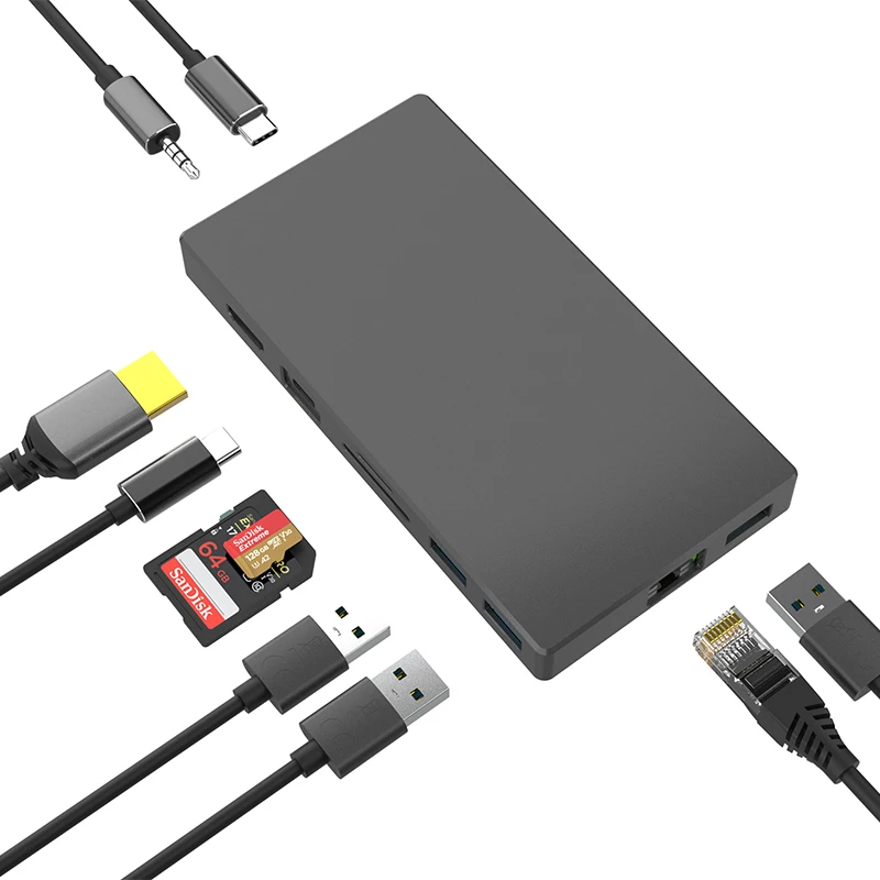 

9 в 1 USB Type C адаптер док-станция гигабитная Сеть HD TV кардридер многопортовый USB C концентратор