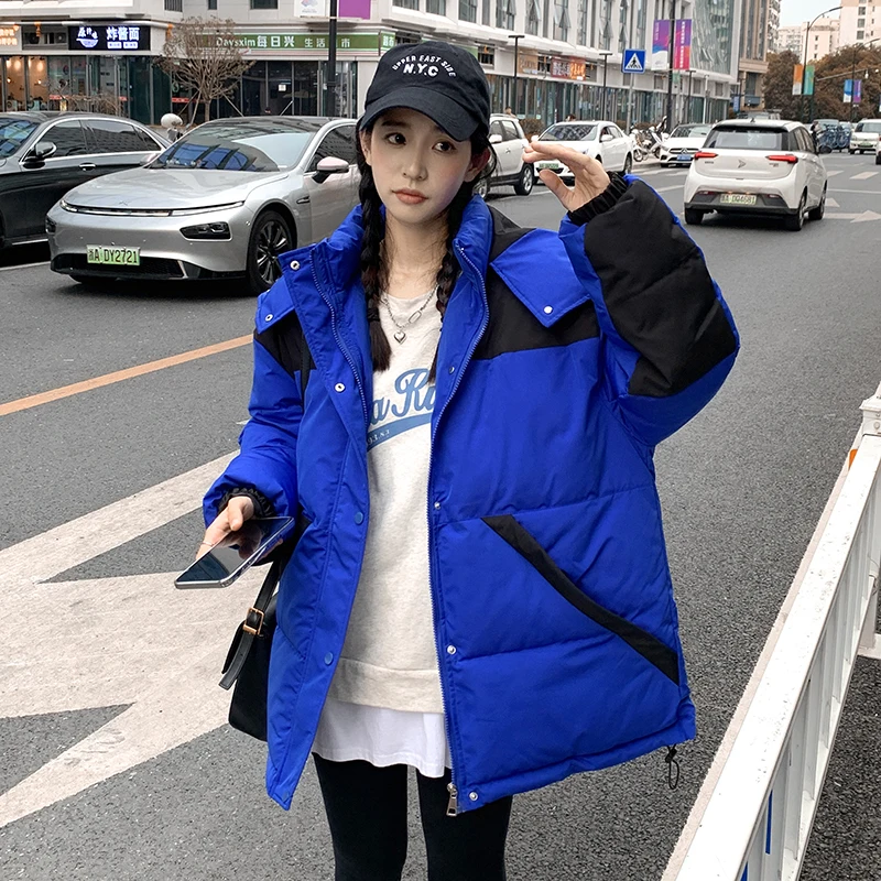 Winter work coat women's down cotton mid-length cotton coat loose large size thickened warm women's jacket color matching coat