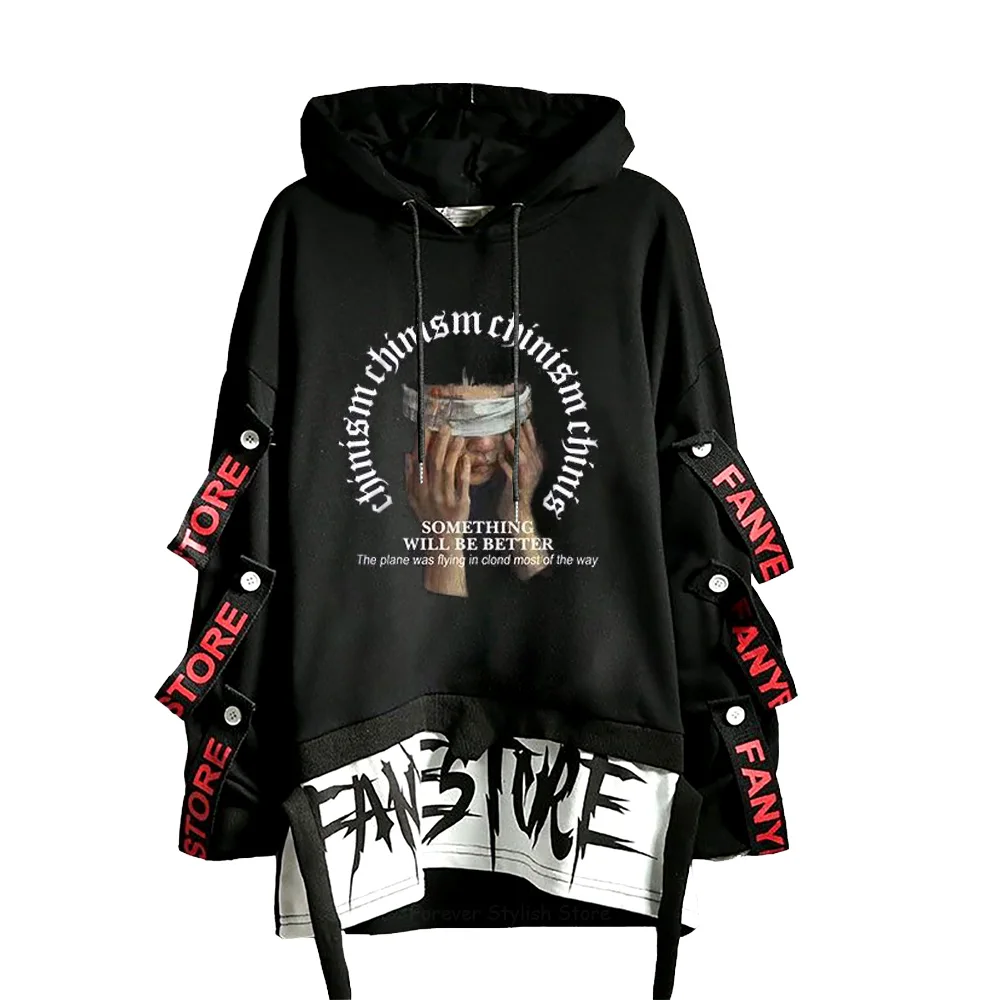 

Patchwork Butterfly Sweatshirts Ribbons Letter Print Hoodie Streetwear Gothic Sweatshirt Long Sleeve Hooded Hoody Harajuku Men