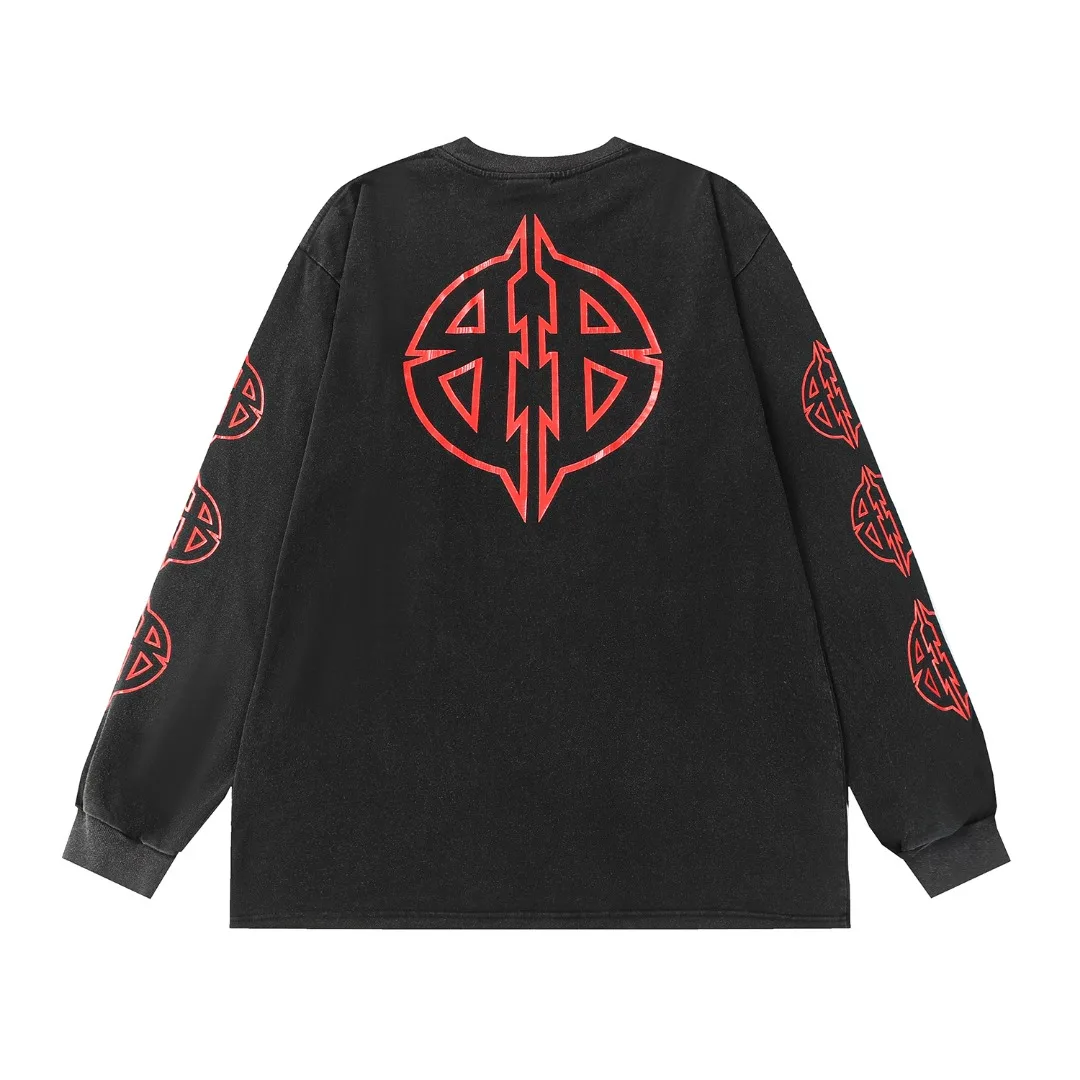 

Fall/Winter 2023 Men's New High Quality Cracked Lettering Double B Washed Old Long Sleeve Crewneck Sweatshirt