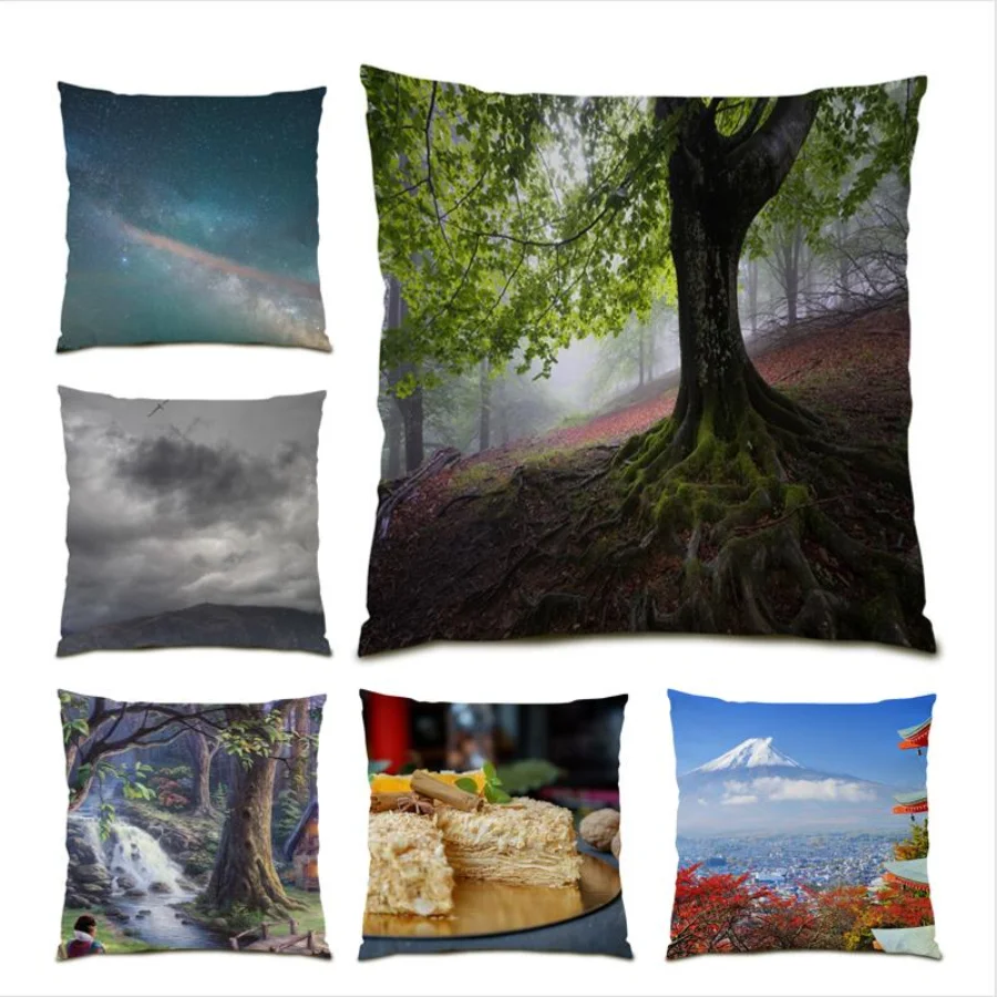 

Forest Landscape Pillowcase Colorful Pillow Covers Home Decor Cushion Cover 45x45 Living Room Decoration Square Volcano E1008