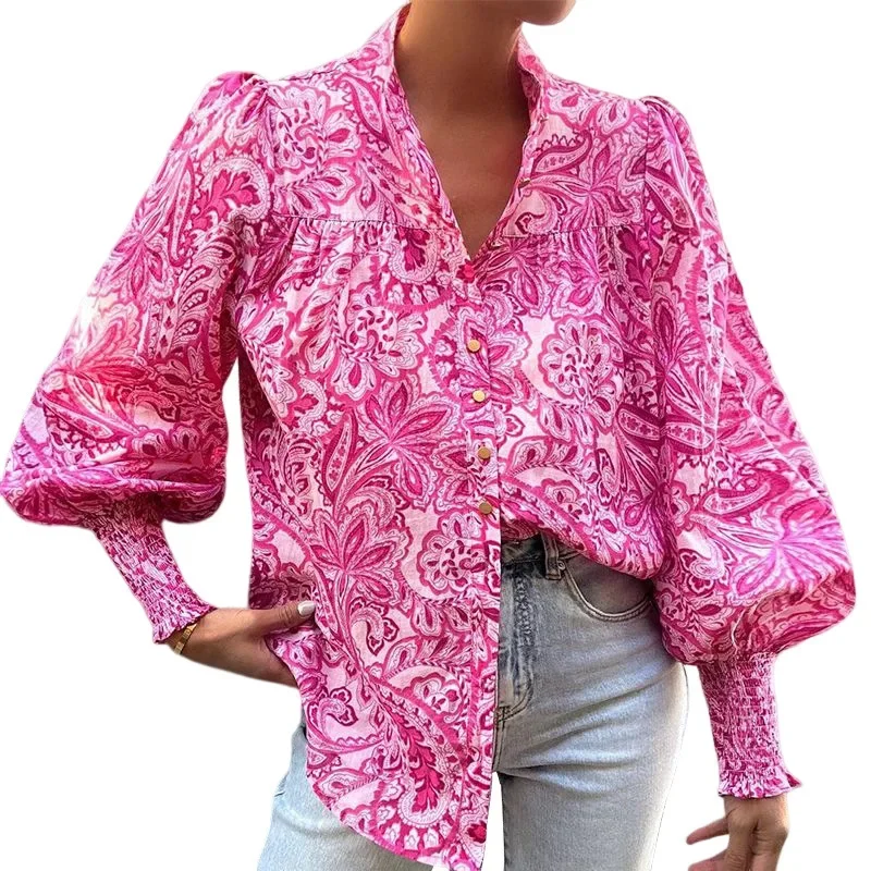 Элегантная женская верхняя рубашка с длинными рукавами и пышными лацканами