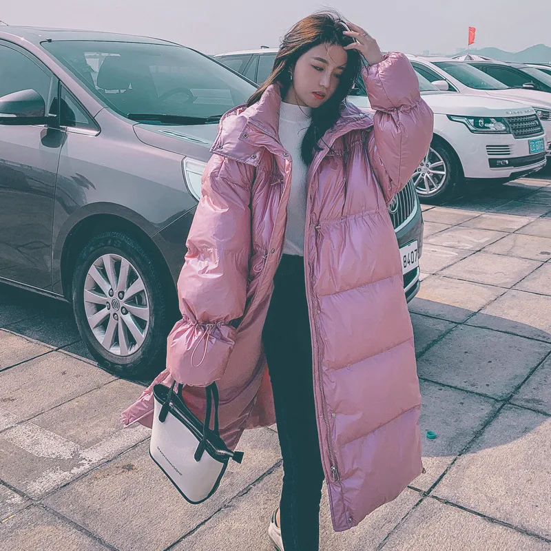 Wash-free bright down cotton-padded jacket women's middle and long knee-length to ankle thickening winter