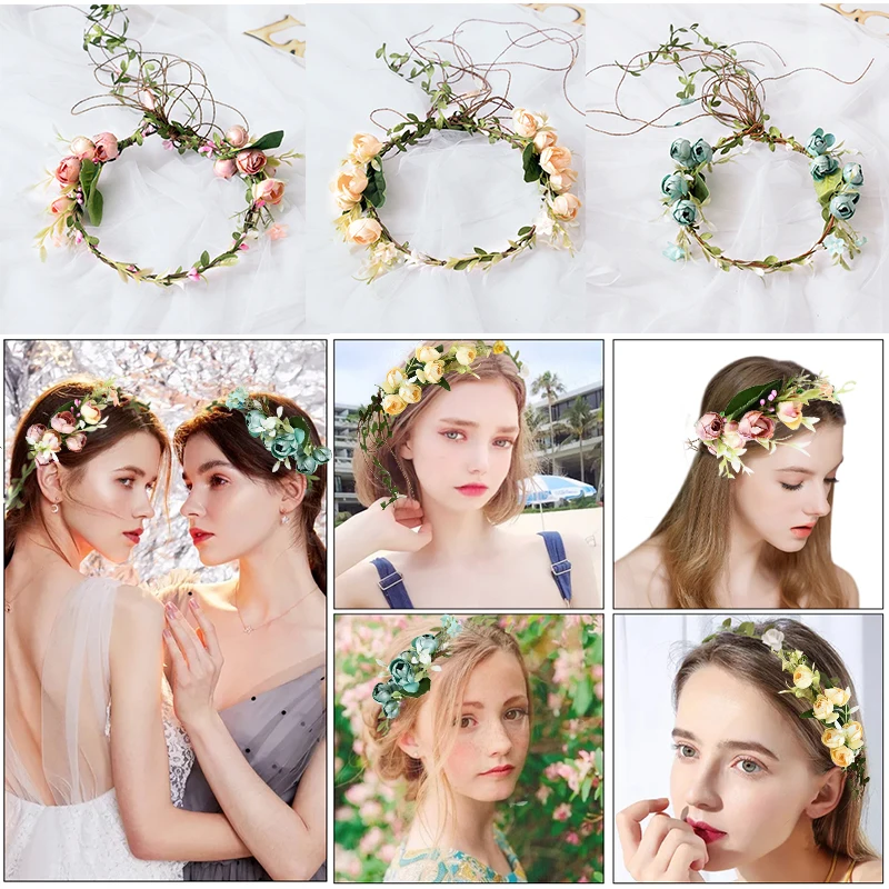 

Pretty Wedding Bride Flower Crown Artificial Rose Flower Wreath Fashion Women Girls Flower Headband Hair Hoop Headwear Garland
