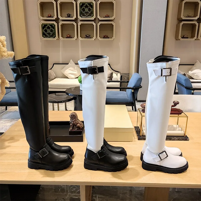 

Осенне-зимние 2022 Новые французские облегающие ботфорты выше колена с бархатной кожей на толстом каблуке с круглым носком эластичные женские ботинки