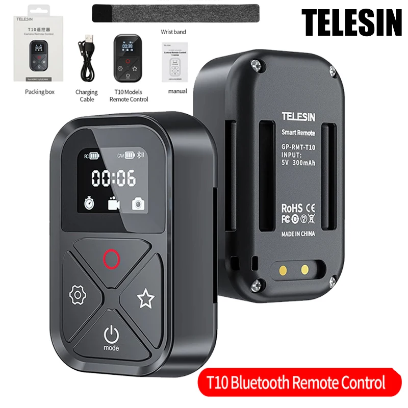 

TELESIN T10 Новый 80 м Bluetooth пульт дистанционного управления для GOPRO 9 8 MAX водонепроницаемый беспроводной пульт дистанционного управления с аксесс...