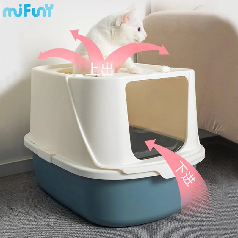 

MIFUNY Top Export Cat Toilet Strainer Lid Design Hut Enclosed Portable Litter Box Covered Toilette with Shovel Sand Cat Supplies