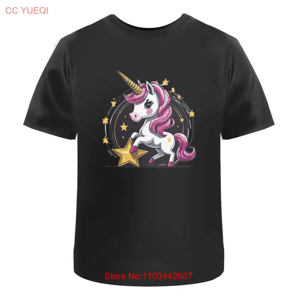 Мужские/женские хлопковые футболки Единорог езды и звезда (TA045332)