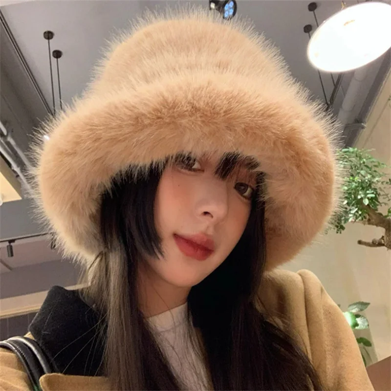 

Панама из искусственного меха женская, теплая Русская Шапка рыбака из искусственного меха кролика, роскошная пушистая, 2022